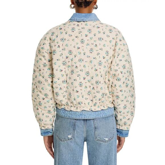 BlankNYC Women Ivory Floral Cotton Denim Quilted Oversize Bomber Jacket Size XS - Picture 6 of 7